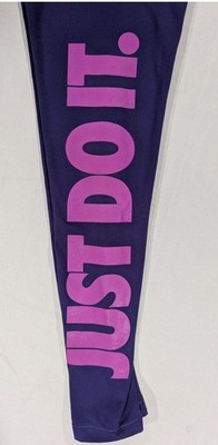 Nike Pro Leggings Womens M Purple Dri-FIT Just Do It Ankle fleece interior