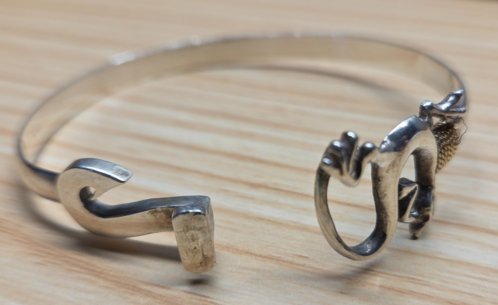 Caribbean Lizard Hook Bangle Sterling Silver & 14… - image 3