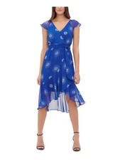 TOMMY HILFIGER Womens Blue Cap Sleeve Knee Length Party Hi-Lo Dress 2