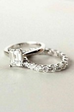 Emerald Cut 3.85Ct Diamond 14K White Gold Engagement Ring Set Simulated Size 6