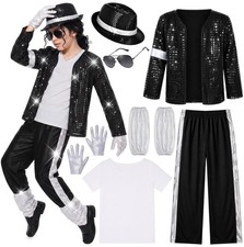 Boys Popstar Costume, 80s 90s Retro Dance Party 10-12 Years, Black white
