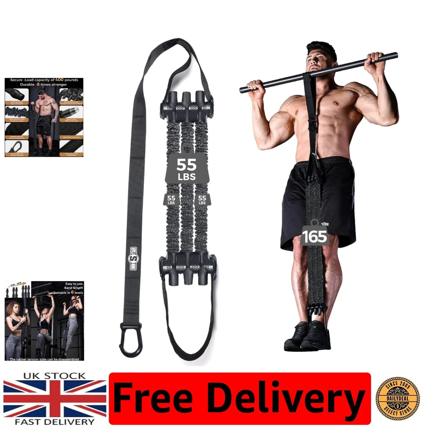 Adjustable Pull-Up Assist Band System - 165lbs Elastic Resistance for All Levels