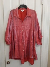 Umgee Dress Womens Large Button Front V Neck Mini Shiny A8