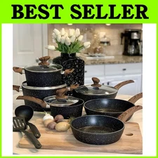 Kitchen Academy 12-Piece Granite Black Nonstick Cookware Set