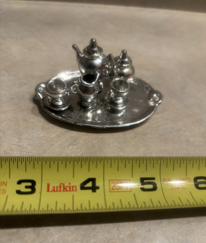 Vintage Dollhouse Miniature Plastic Tea Set & Tray
