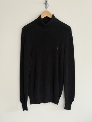 Allsaints  Trias  Roll Neck Turtle Neck Pullover Black Waffle Mens Medium
