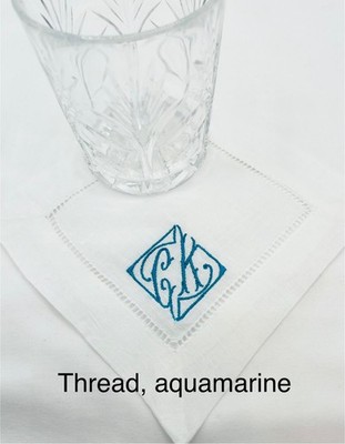 Embroidered, Cocktail Napkins, 6 or 12, Double Letter, Monogrammed, White or Bei