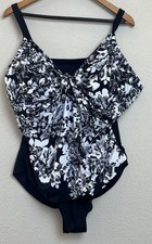 NWT SWIMSUITS FOR ALL Black Gray Tropical Floral One Piece Size 24 F/G Underwire
