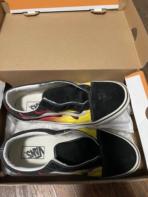 Vans Old Skool Fire Flame Sneakers Mens Sz9 Black Yellow Red Low Top Skate Shoe