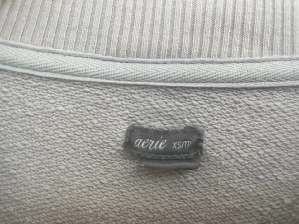 Sudadera pulóver de cuello redondo tejido acanalado mezcla de algodón azul liso para mujer aerie XS Foto 2 de 4