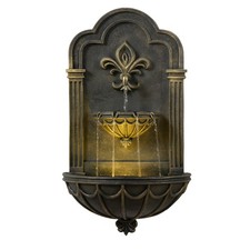 Teamson Home Fleur-De-Lis Wall-Mounted Water Fountain Warm Led Black & Gold