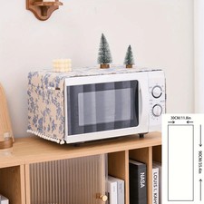 1pc Fresh Blue Floral Microwave Cover - Pom-Pom Trim Fabric Tablecloth with Doub