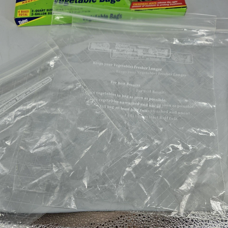 Vint Ziploc Bolsas de Verduras Paquete de Prueba Lote de 2 EE. UU. Dow Ventilado 2 Cuartos 2 Galones Nuevo Foto 2 de 4