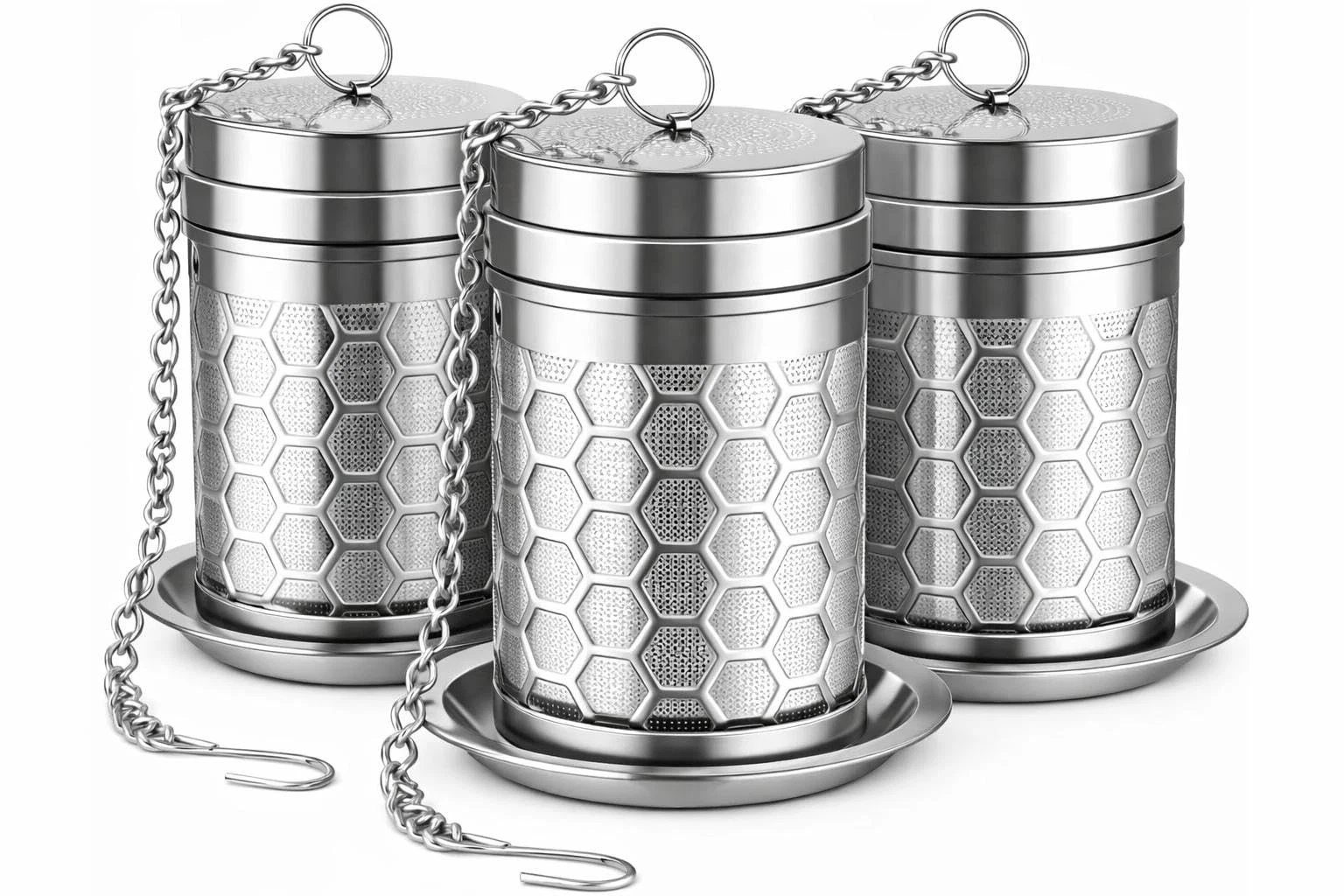 Pack of 3 PREMIUM Tea Infusers/Tea Strainers for Loose Leaf Tea, Honeycomb Ex...