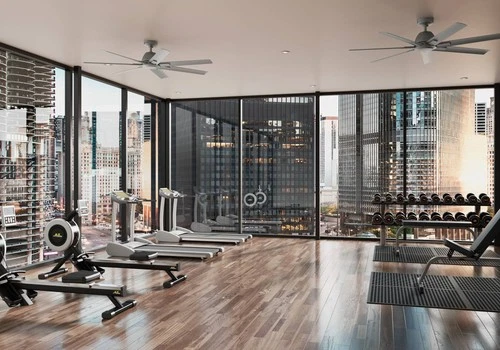 60" Hunter Downtown Matte Silver Damp Ceiling Fan with Wall Control - Picture 6 of 7