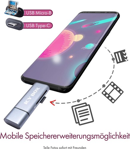 ICY BOX Lettore di schede SD con USB 3.0 per SD e Micro-SD, 3 connettori USB (US - Afbeelding 3 van 10