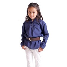 Kinder Tunika für Ritter oder Piraten Kostüm | Mittelalterhemd  Blau | 128 - 152