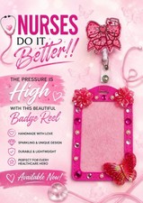 Handmade Pink Nurse Badge Reel with Decorative ID Holder