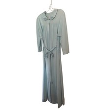 Vintage Nightgown Robe Blue Floral Embroidery Peter Pan Collar Tie Waist Maxi