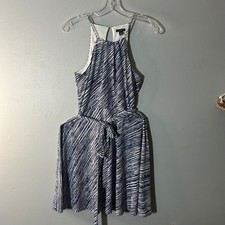 Ann Taylor Petite Halter Neck Knee Length Dress Blue White Stripe Belted Size 2P