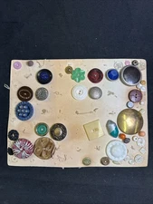 45 Variety Antique Vintage Buttons on Collector Card Various Sizes Types  OLD