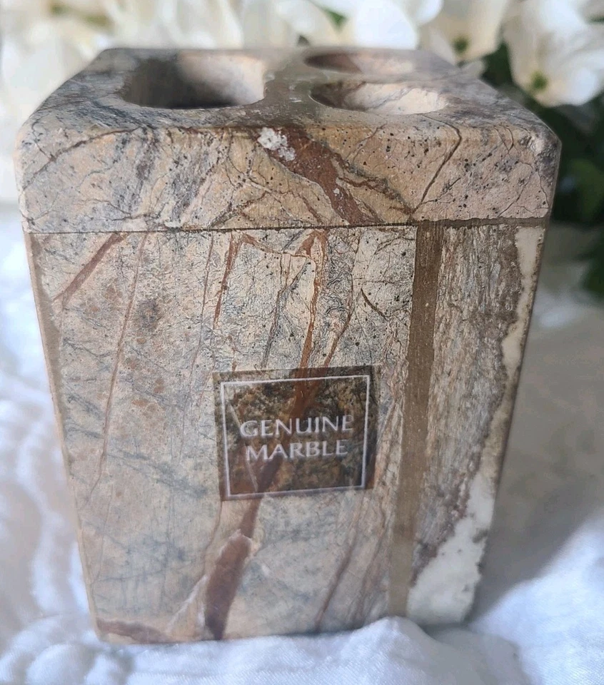 Tocador de baño de mármol genuino marrón tostado 2 soporte para cepillo de dientes/pasta de dientes Foto 4 de 4