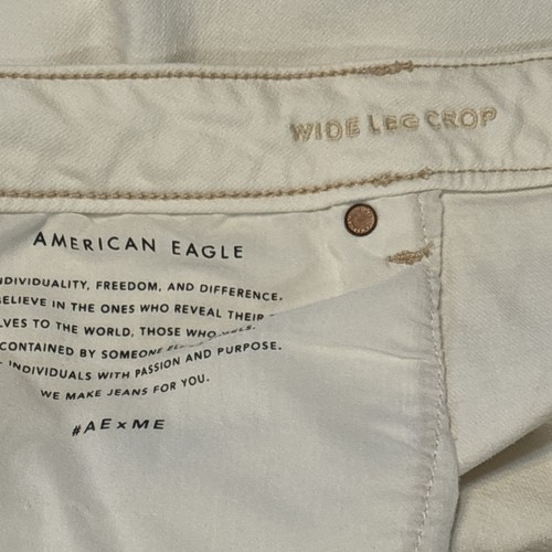 Jeans denim AMERICAN EAGLE ~ gamba larga crop TAGLIA PLUS 24R invernali bianchi avorio nuovi con etichette - Foto 9 di 9