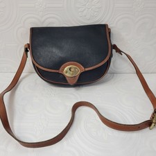 Dooney  Bourke Black Leather Flap Saddle Bag USA Brass Buckle Crossbody