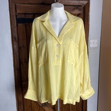 Monsoon gelb transparent V-Ausschnitt Langarm Pullover Shirt Strand Bluse UK 20