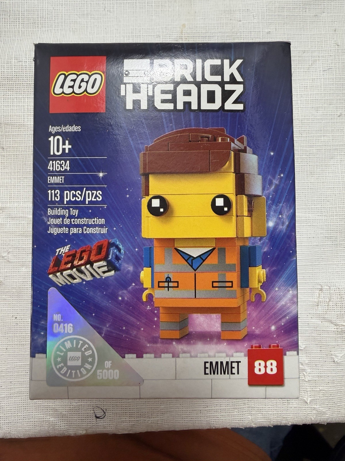 Brickheadz LEGO Movie 2 41634 Emmet #0416/5000 Retired Sealed NIB RARE