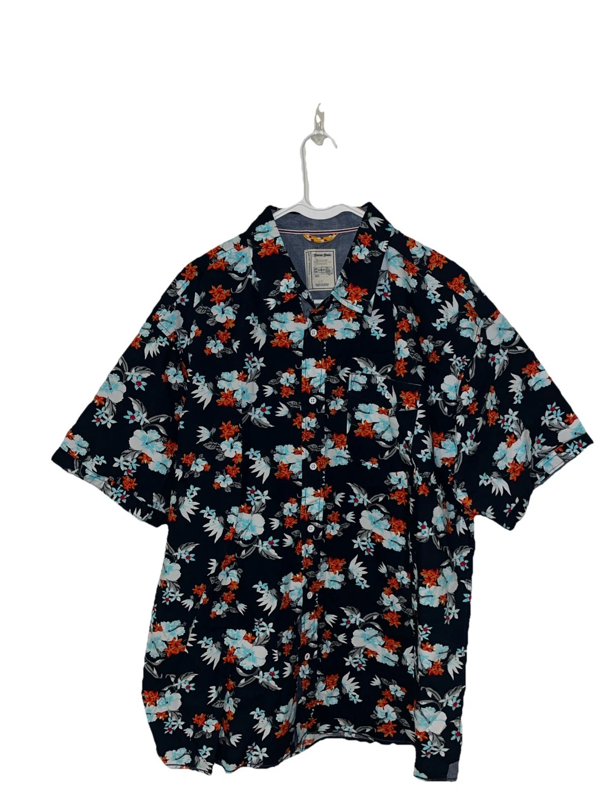 Alexander Julian Colours %100 Cotton Button Up Shirt Navy Floral Plus Size 2X