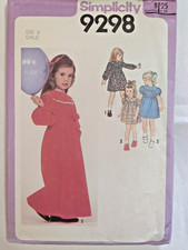 Dress Girls 3 Simplicity 9298 Sewing Pattern Cut VTG Short Long Modest Nightgown