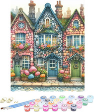 DIY Paint by Numbers Kit for Adults  Beginners, Colorful Houses Easy Paint by N
