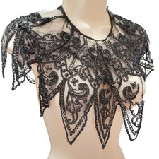 Antique Victorian French Jet Beaded Net Mantle / Capelet Mourning Attire AS IS