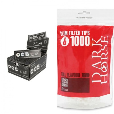 OCB BLACK PREMIUM KING SIZE (109 x 44 mm) EINZELPAPIER + 1000 SLIM-FILTER