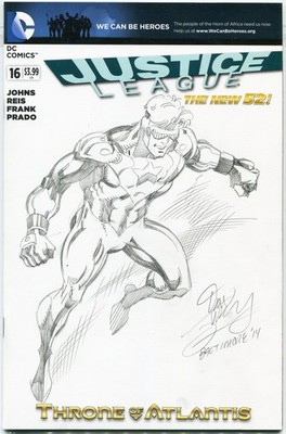 Justice League #16 blank cover variant with Booster Gold sketch by Dan Jurgens
