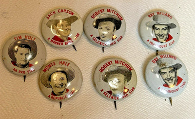 Quaker Puffed Wheat And Rice Pinback Lot Of 7 1940 s Movie Stars Cereal Premiums