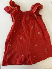 NEXT Girls Cotton Romper with Floral Embroidery, Size 5/6, 100 Cotton Jumper