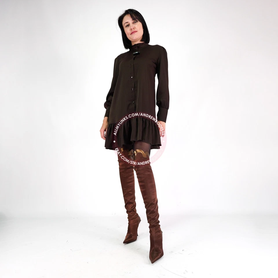 Gianmarco Lorenzi Mujer Botas Elásticas Satén Sobre la Rodilla Italia Foto 4 de 4