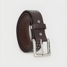 Harley-Davidson Men's Triple Row Studded Genuine Leather Belt- Brown Size 44 NEW