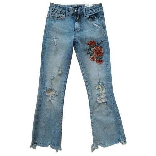 Jeans Zara XS flare celeste chiaro nuovo con strappi e ricamo | eBay