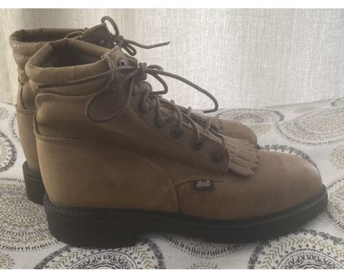 Women's Justin Double Comfort Brown Leather Work Boots Size 9B USA Made