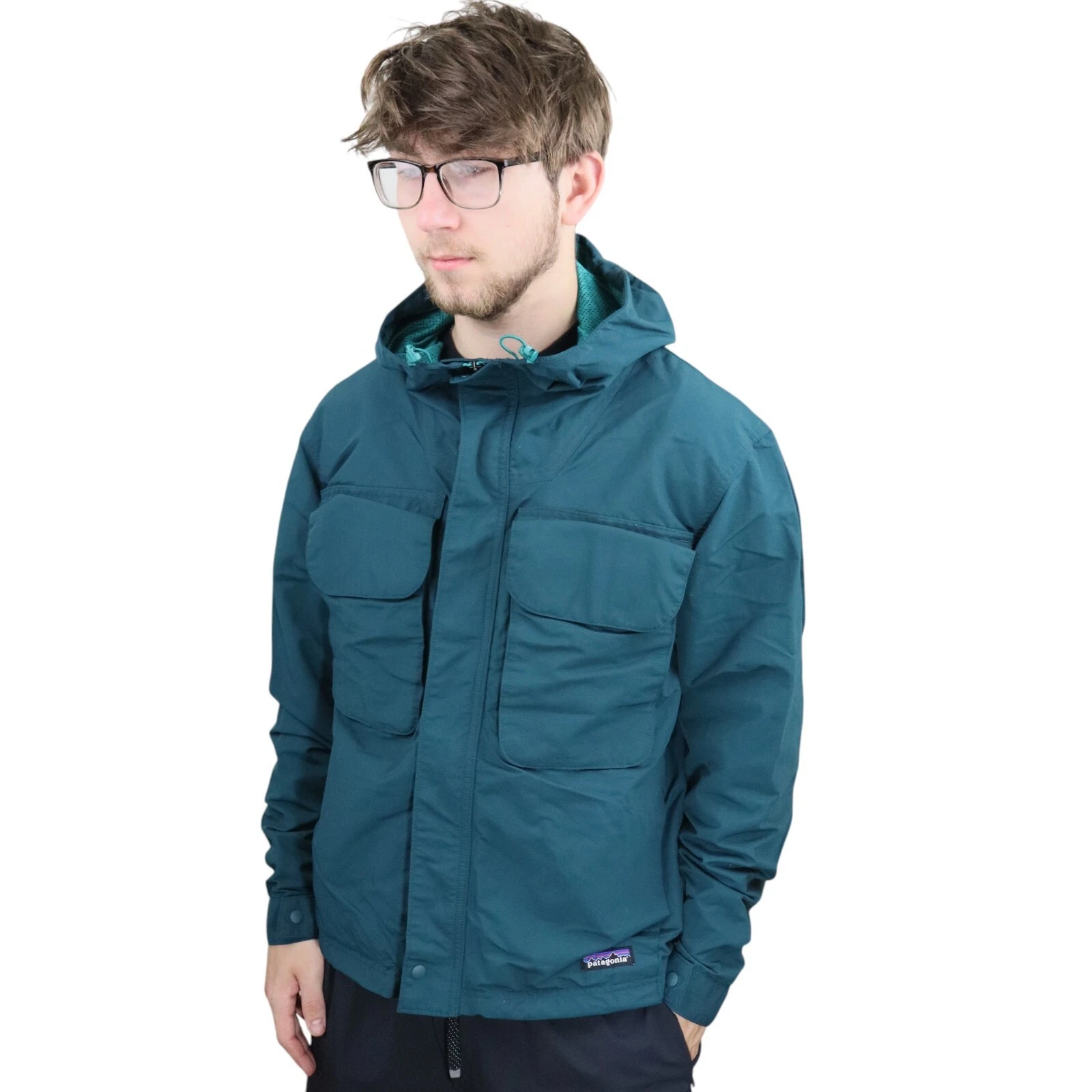 Patagonia Isthmus Jacket Mens Small Green Hooded Windbreaker Utility Coat SST