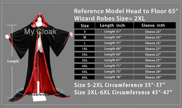 Nuevo Stock Bata de Terciopelo Negro Capa con Capucha Capa de Mago Rojo Wicca LARP Gótico Foto 2 de 2