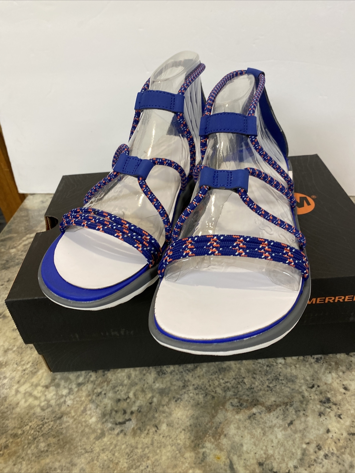 Merrell Sunstone sandali gladiatore elasticizzati blu rosa sodalite con cinturino 10M