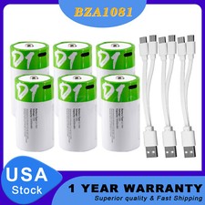 6x USB D Size Lithium Rechargeable Batteries 1.5V 12000mAh W/ Fast Type C Cable