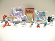 SMURF Ten Piece Lot, Figures Large + small, 2 Sealed Happy Meal Toys, Cassette