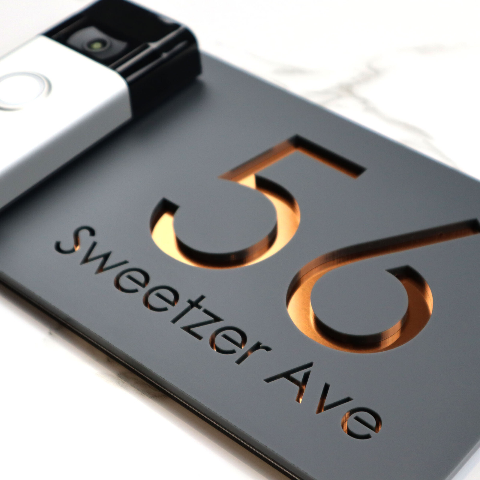 Ring Doorbell Anthracite and Copper Personalised Floating House Sign