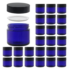 BPFY 24 Pack 2 oz Round Blue Glass Cosmetic Jars with Inner Liners 2oz 24Pack 