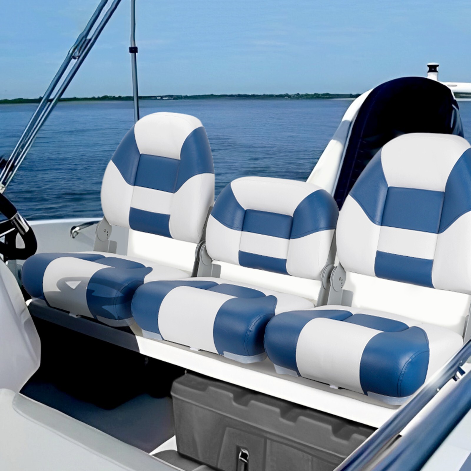 NORTHCAPTAIN White/Pacific Blue  52" Folding Bass Boat Seat 3 PCS